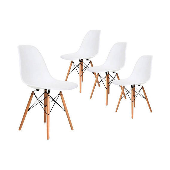 Silla De Comedor Plástico Diseño Dsw Pata Madera - Eames X 4 Color de la estructura de la silla Blanco Color del asiento Polipropileno