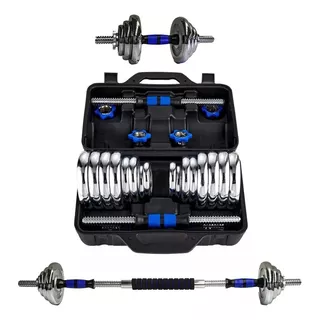 Kit Mancuernas Pesas - Barra Discos Ejercicio Gym 30kg/60lb Color Negro