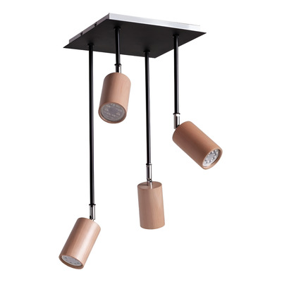 Plafon 4 Luces Negro Madera Frances Apto Led Gu10 Moderno