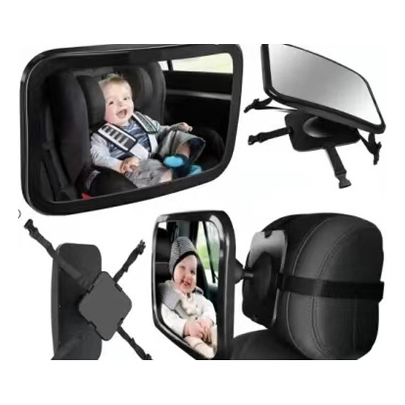 Espejo retrovisor automático giratorio de 360° para bebés, color negro