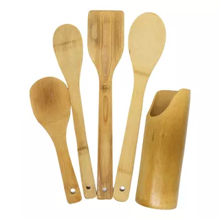 Kit 13 Utensílios Cozinha Colher De Pau Madeira Bambu 30 Cm