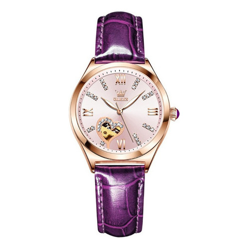 Reloj Automático Olevs Fashion Diamond Para Mujer Color De La Correa Púrpura