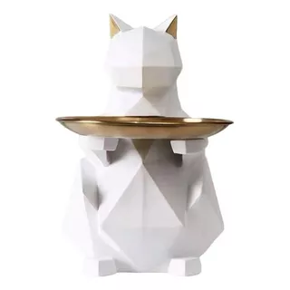Figura Decorativa Gato Con Bandeja Facetado Geométrico 