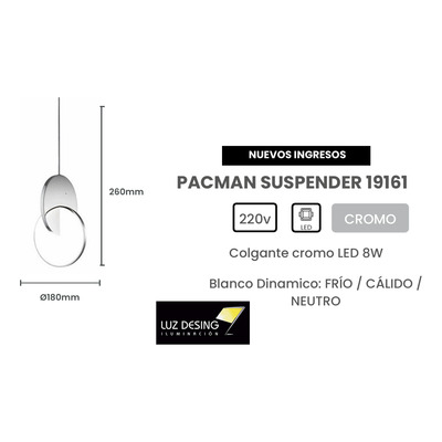 Colgante Led Pacman Suspender 19161 Cromo Deco Moderno Cie