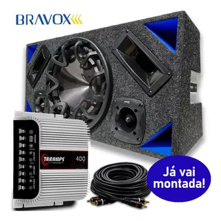 Caixa Trio Som Completa Bravox Sub 12 760w + Módulo Taramps