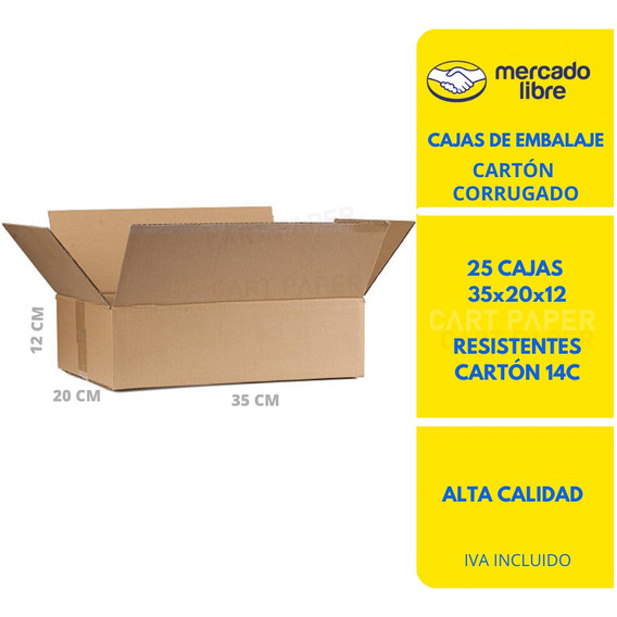 Cajas De Carton 35x20x12  Pack 25 Cajas Embalaje Corrugado