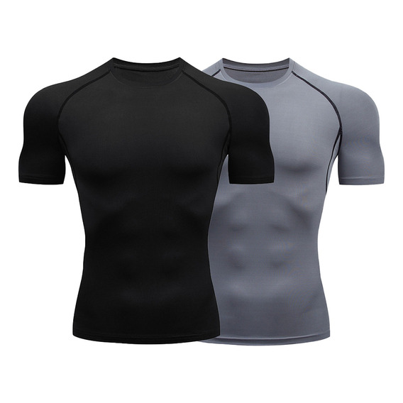 2pcs Playera Licras Deportivas Hombre Compresion Manga Gym