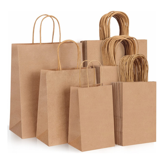 50 Bolsas De Papel Kraft Ecológicas Portátil Decorativas S