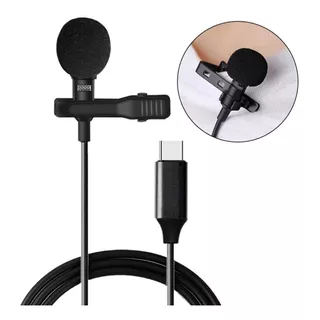 Microfono Corbatero Usb Tipo C Profesional Metalico Celular Color Negro