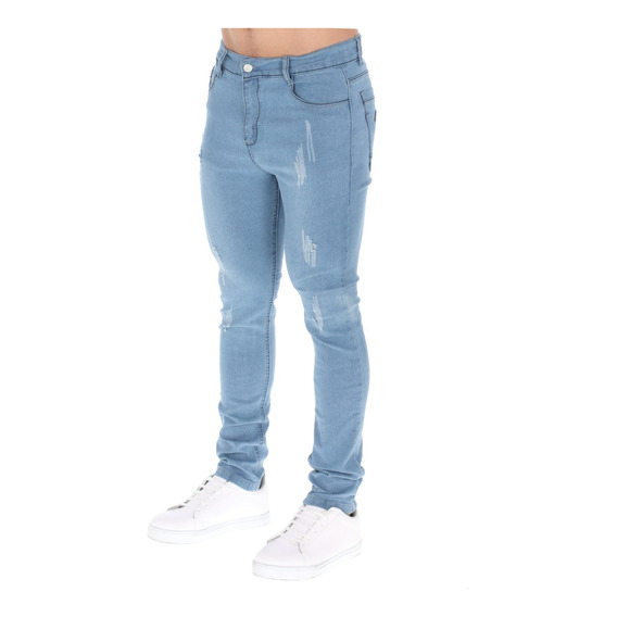 Jeans Para Hombre Pantalones Skinny Stretch Claros De Moda 