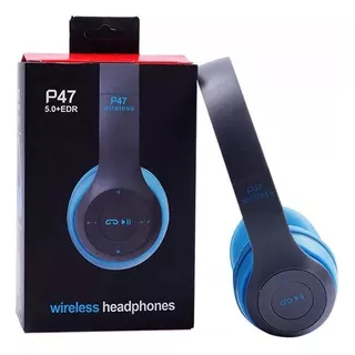 Audifonos Bluetooth P47 Radio Mp3 Video Conferencia Color Azul