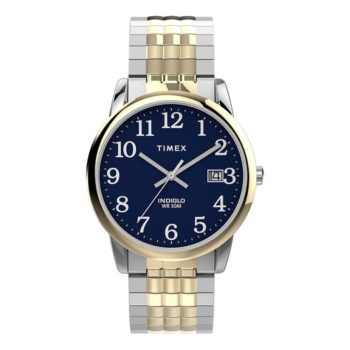 Reloj Clasico Para Hombre Timex Tw2v463009j, 35mm Color de la correa Plateado Color del bisel Dorado Color del fondo Azul