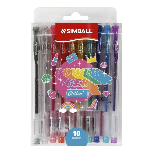 Bolígrafo Roller Simball Tinta Gel Glitter Pack X 10 Colores