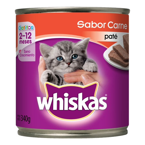 Alimento Whiskas Gatos Filhotes para gato de temprana edad sabor paté de carne en lata de 340g