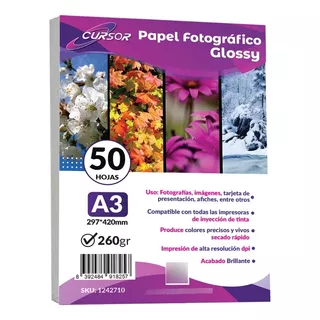 Papel Fotografico Glossy Brillante A3 De 260gr / 50 Hojas