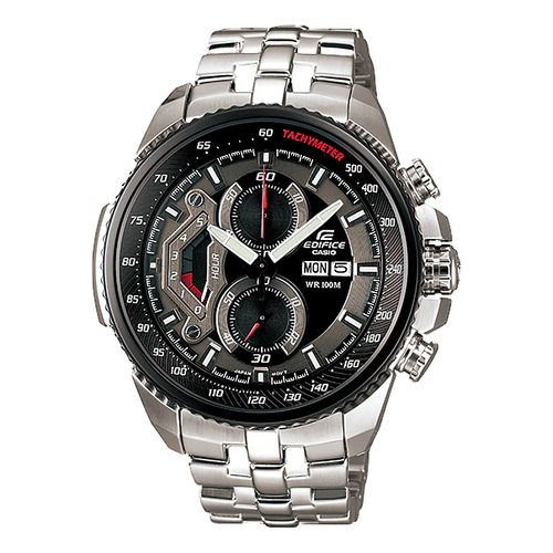 Reloj pulsera Casio EF-558 con correa de acero inoxidable color plateado - fondo negro/gris - bisel negro