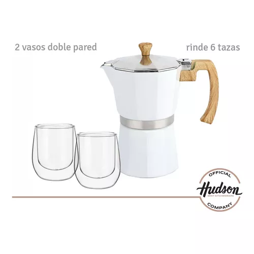 Set Caja Cafetera Blanca Hudson + 2 Taza Vidrio Termicas Bz3