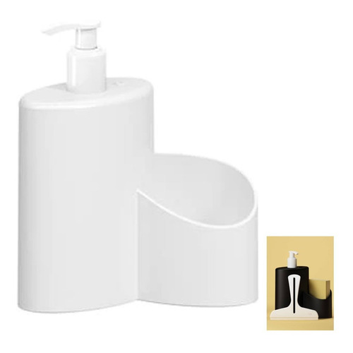 Dispensador de detergente, soporte para esponja, 600 ml, con rodillo de cocina, color blanco