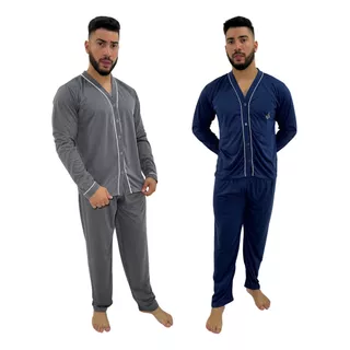 Kit 2 Pijamas Masculino Inverno Americano Pós Cirurgia Idoso