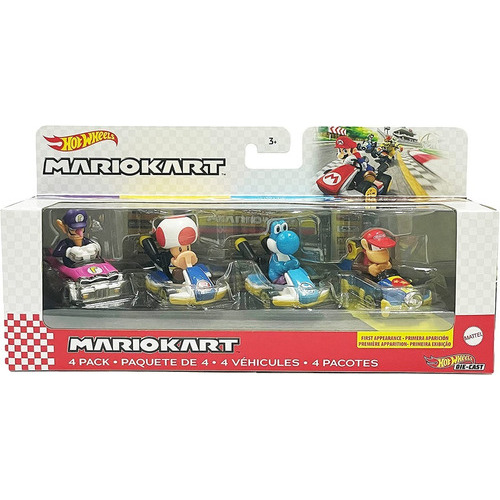 Hot Wheels Mario Kart 4 Pack Blue Yoshi Diddy Kong Toad Walu