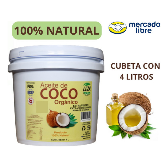 Aceite De Coco Orgánico Sin Olor Ni Sabor 4 Litros