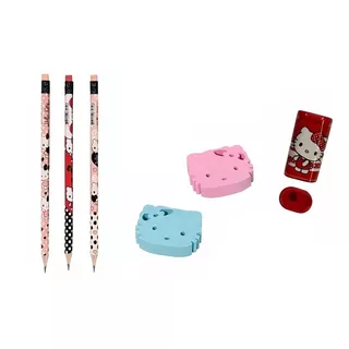 Kit  Escolar Hello Kitty - Lápis Preto, Borracha E Apontador