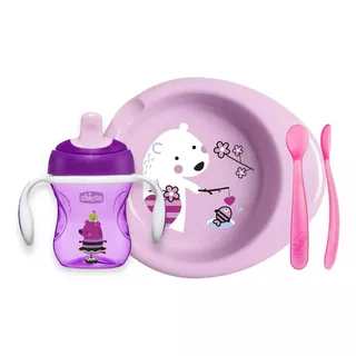 Set Alimentacion Chicco Plato Termico Vaso Cuchara Para Bebe