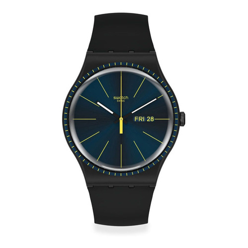 Reloj Swatch Black Rails De Silicona Suob731 Ss Color de la malla Negro Color del fondo Azul