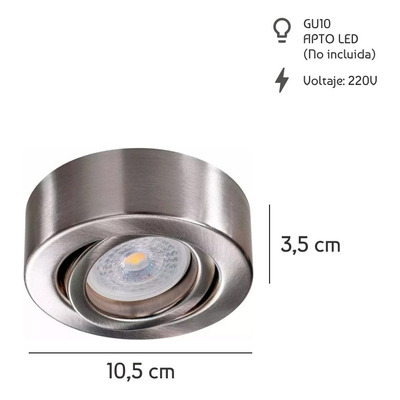 Spot Plafon Circular Semi Movil Acero Apto Led Luz Desing