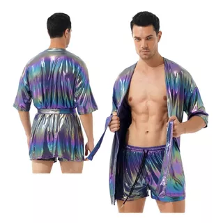 Pijama Satén Chal Bata Short Sexy Camisón Largo Pride Gay