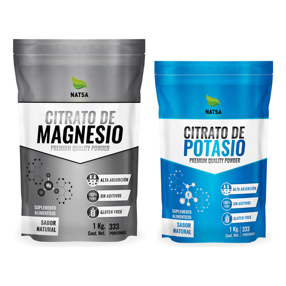 1 Kg Citrato De Magnesio + 1 Kg Citrato De Potasio Alimentic Sabor Natural