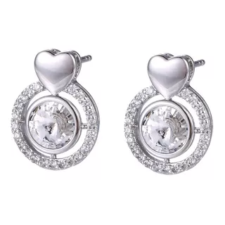 Aretes Oro 18k Blanco Laminado Swarovski Broquel Corazón Muj