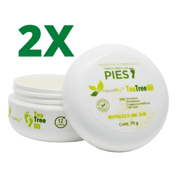 Paquete 2 Desodorantes Para Pies - 100% Naturales -sin Talco Tea Tree