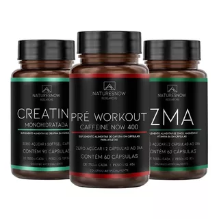 Zma + Creatina Cápsulas + Pré Treino Cafeína - Natures Now