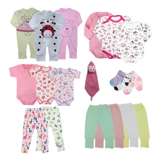 Kit Enxoval Roupa De Bebê + Naninha Baby Menina - 20 Peças