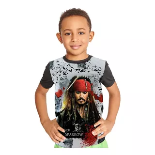 Camiseta Infantil Piratas Do Caribe Jack Sparrow Ref:469