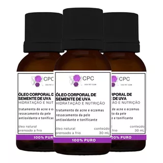  Óleo Corporal Hidrante De Semente Uva 100% Puro 30ml Kit 3