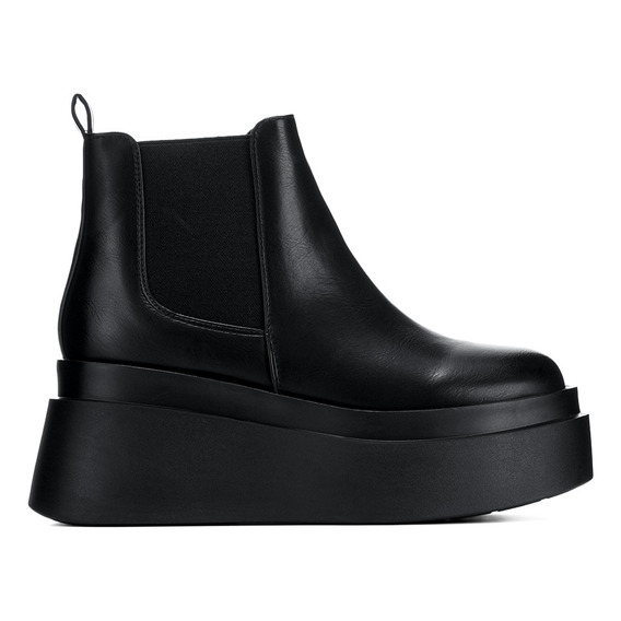 Botin Casual Negro Ecocuero Plataforma Banda Elastica Weide