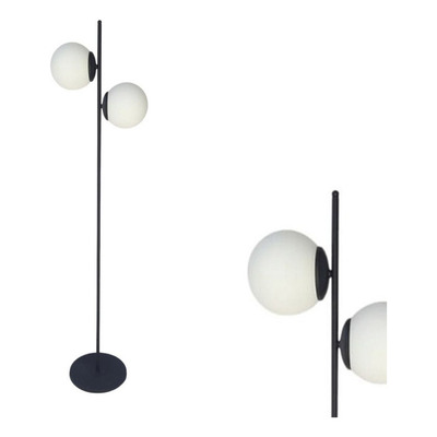 Lampara De Pie Negra Globo Opal 2 Luces Apto Led E27 Deco 