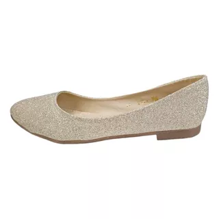 Flats Oro Claro Brilloso Diamantina Balerina Casual Dama