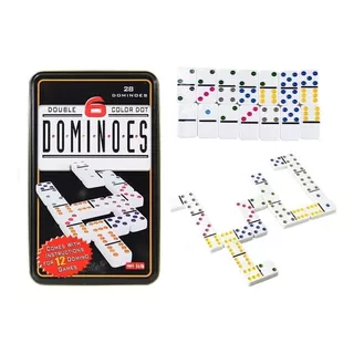 Dominó 28 Fichas A Color Doble 6 Juego De Mesa Caja Metálica