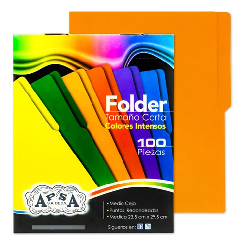 Folder Apsa L84-p Carta 1/2 Ceja Naranja Intenso Con 100pzas