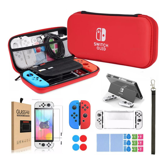 Kit De Estuche Para Nintendo Switch Oled 10 En 1 Rojo
