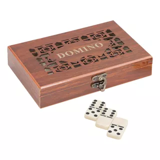 Jogo Domino Profissional Luxo Caixa De Madeira Pedra De Osso