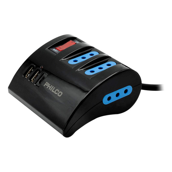 Alargador Escritorio Philco Puertos 220v Y Usb-c Negro