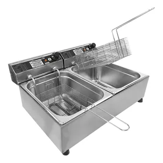 Fritadeira Eletrica Industrial Dupla 14 L 6000w Aço Inox Cor Prateado 110v