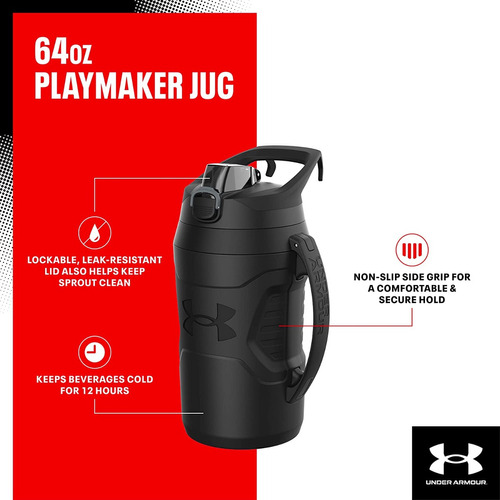 Termo Bote Under Armour Playmaker 64 Oz (1.9 Lt) Gym Camping Color Negro