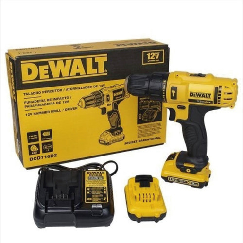 Taladro Atornillador Dewalt Percutor 12v Dcd716d2 2baterias Color Amarillo