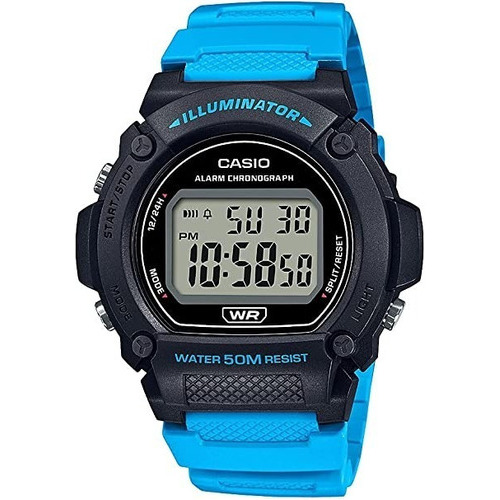 Reloj Casio W219h 2a2v Para Deporte Métricas Color de la correa Azul claro Color del bisel Color del bisel Color del fondo Color del fondo