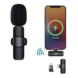 Microfone Lapela Sem Fio Plug And Play Para iPhone X 11 12 13 Cor Preto